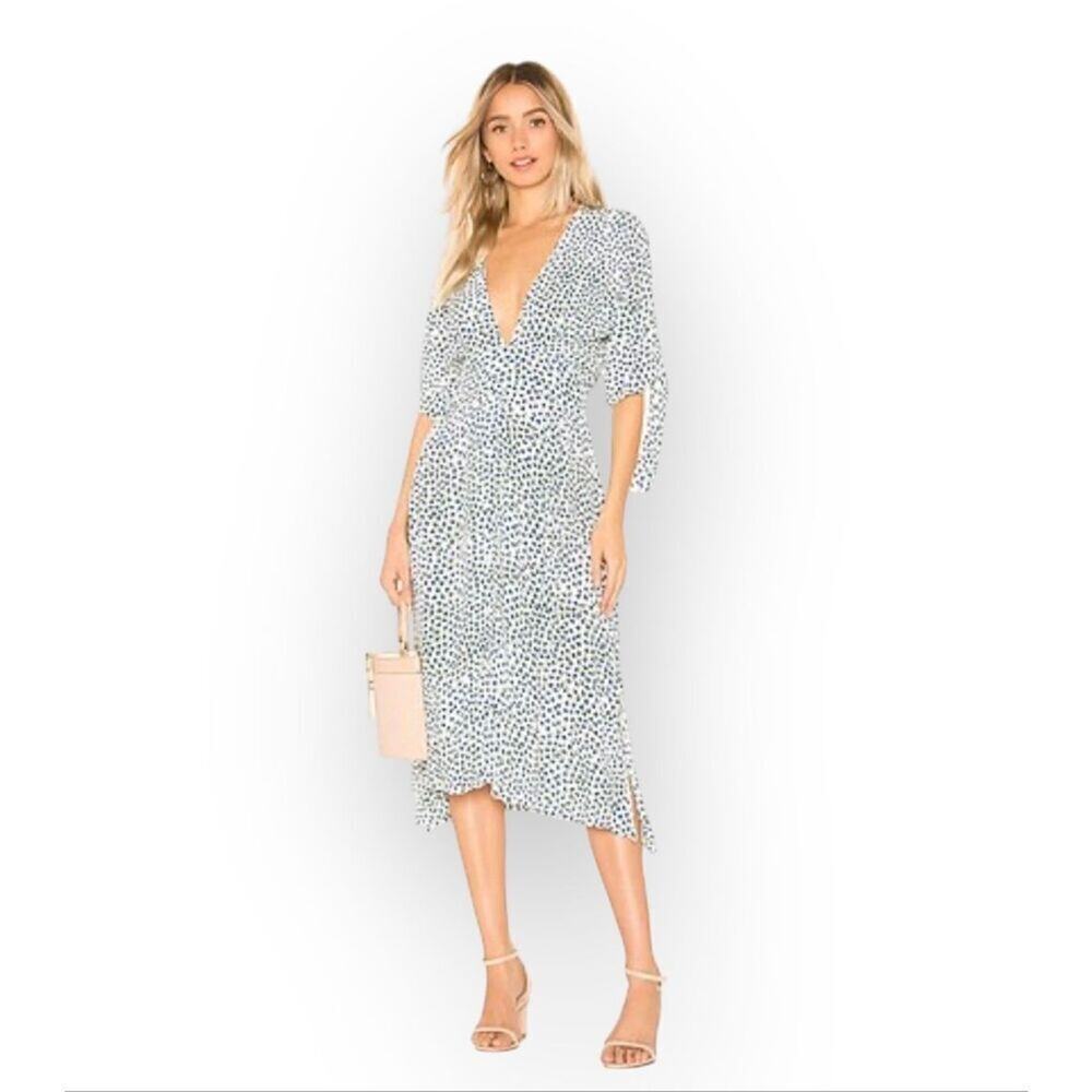 Faithfull The Brand Nina Midi Dress Blue Rae Floral Print Crepe Small